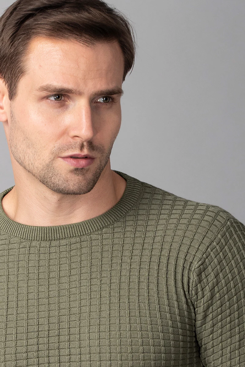 Olive Check Stockinette Sweater