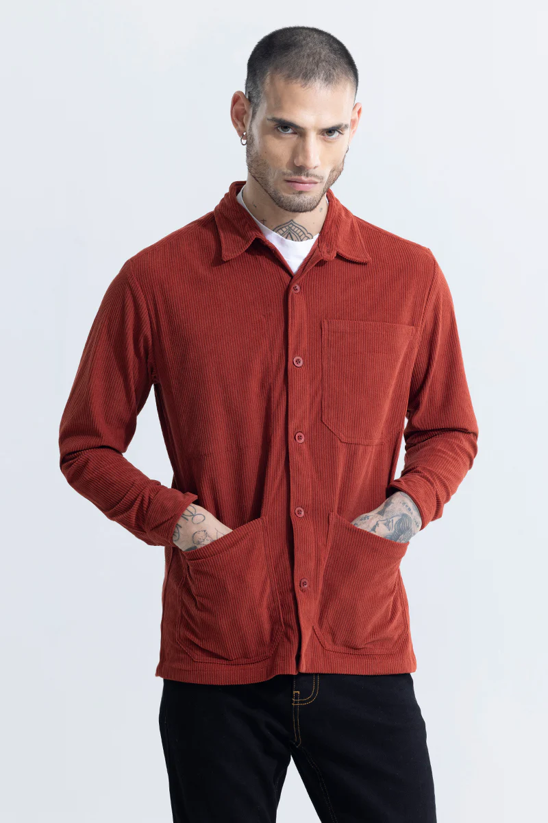 Cord Ribbed Red Overshirt