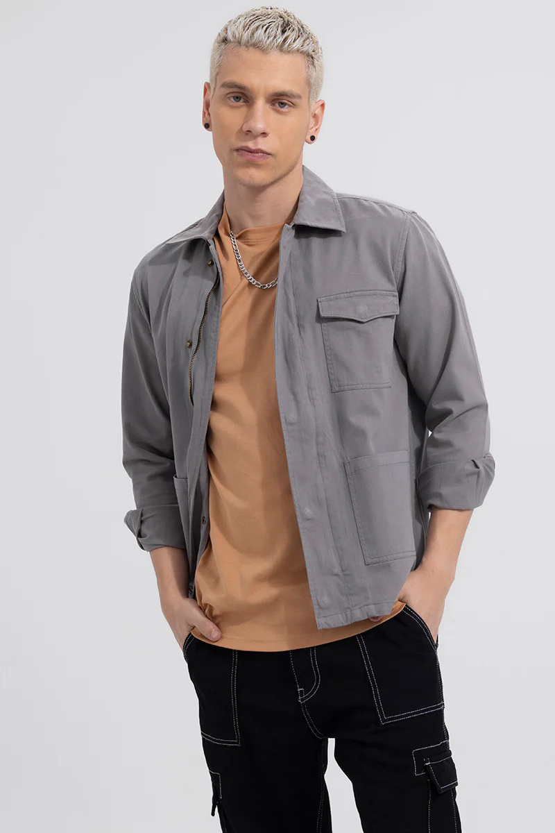 Triple Pocket Dark Grey Overshirt