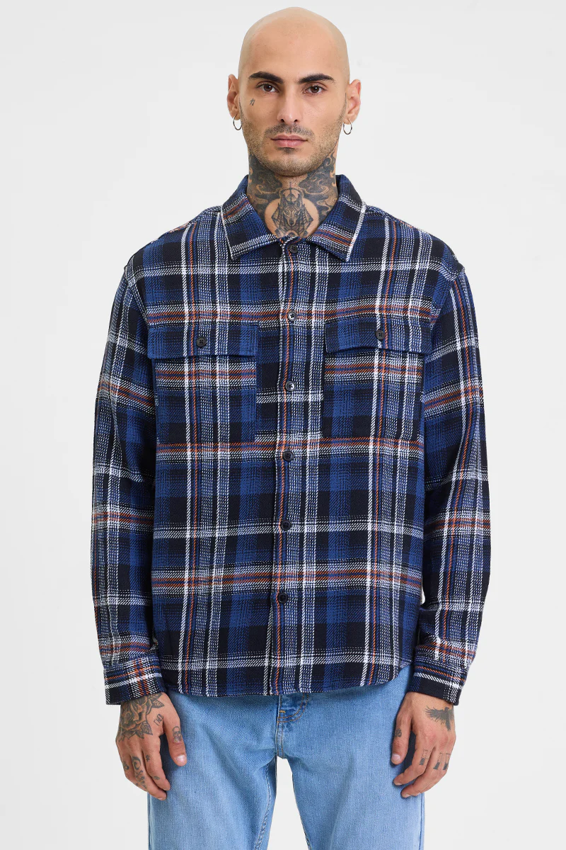 Navy Checks Relaxed Fit Overshirt 5 Navy Checks Relaxed Fit Overshirt