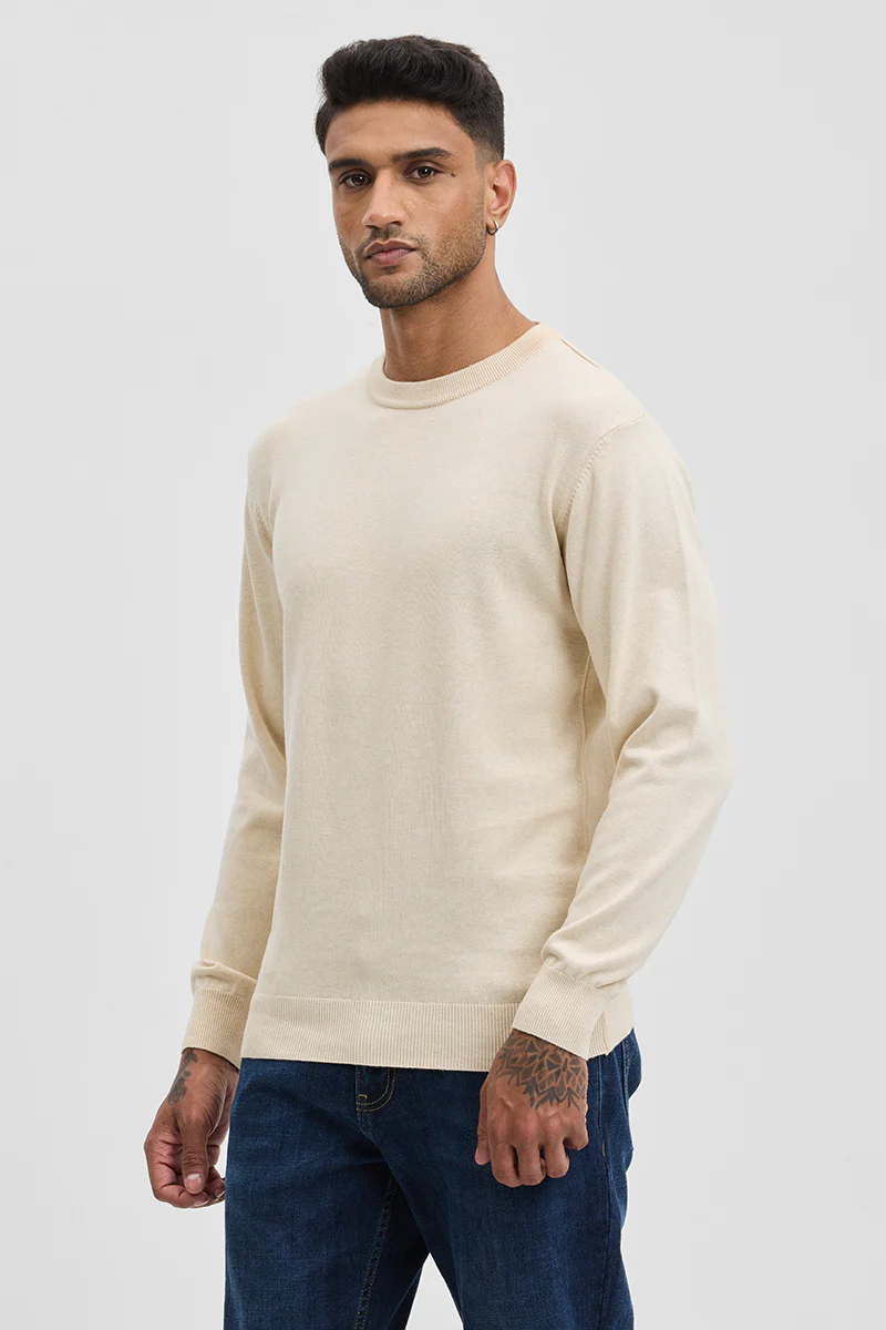 Beige Solid Slim Fit Sweater 7 Beige Solid Slim Fit Sweater