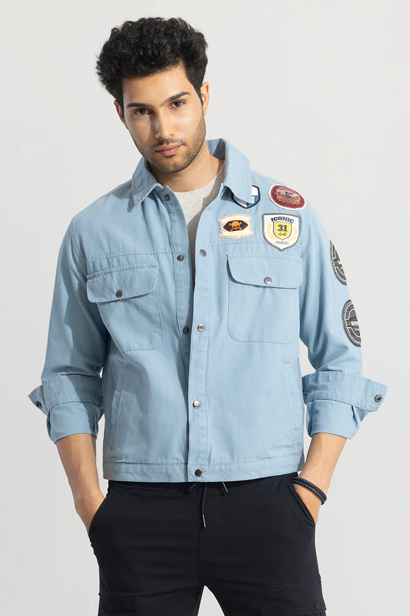 Applique Artistry Blue Overshirt