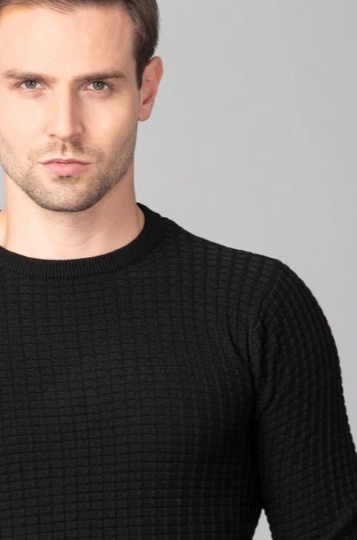 Black Check Stockinette Sweater