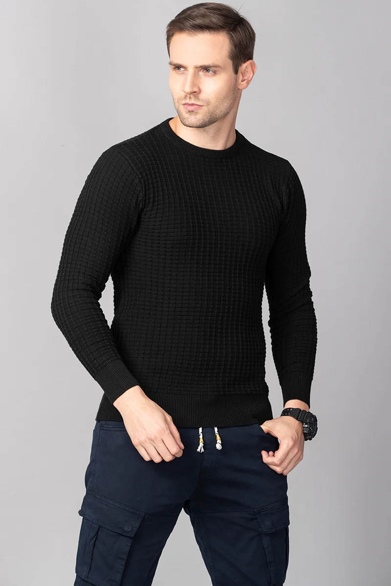 Black Check Stockinette Sweater