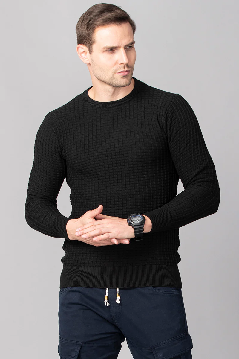Black Check Stockinette Sweater