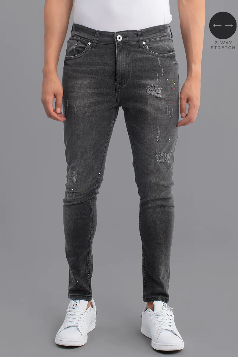 Smoke Black Distressed Denim