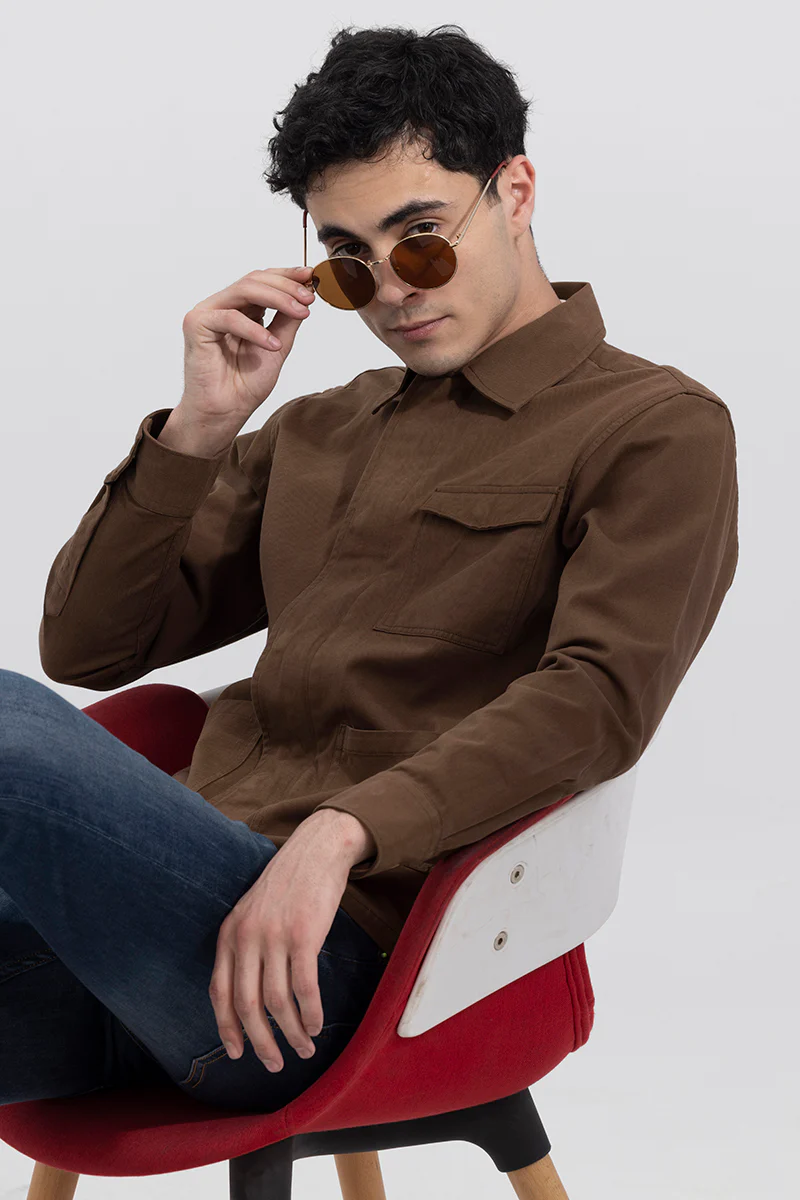 Triple Pocket Tan Brown Overshirt