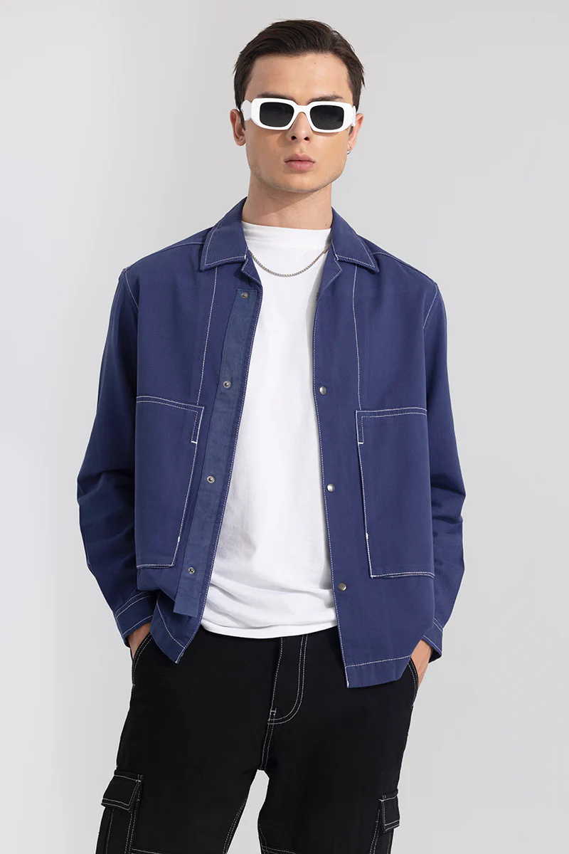 Contrast Stitch Blue Overshirt