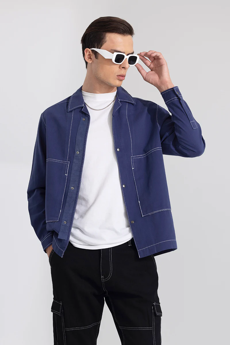 Contrast Stitch Blue Overshirt