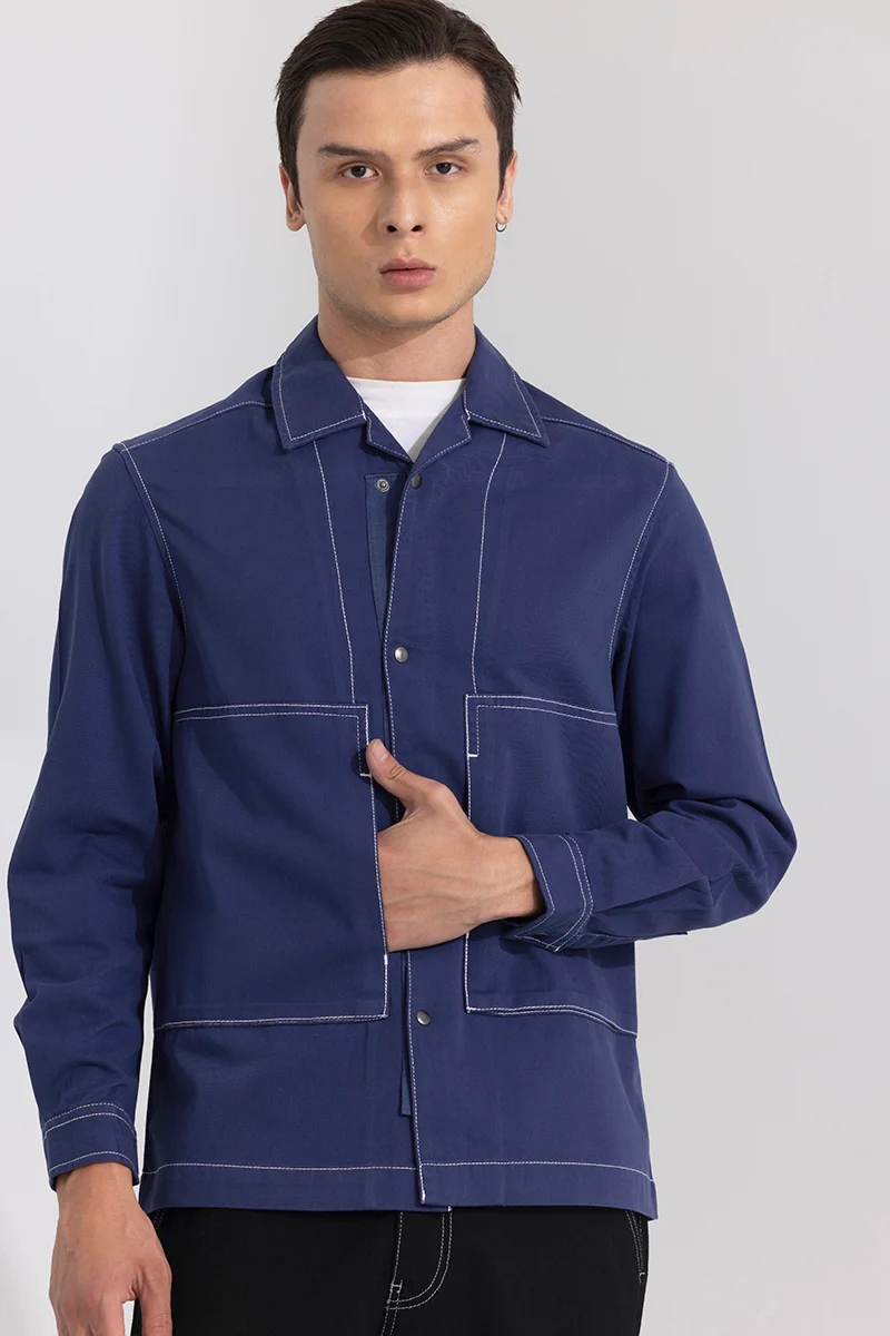 Contrast Stitch Blue Overshirt
