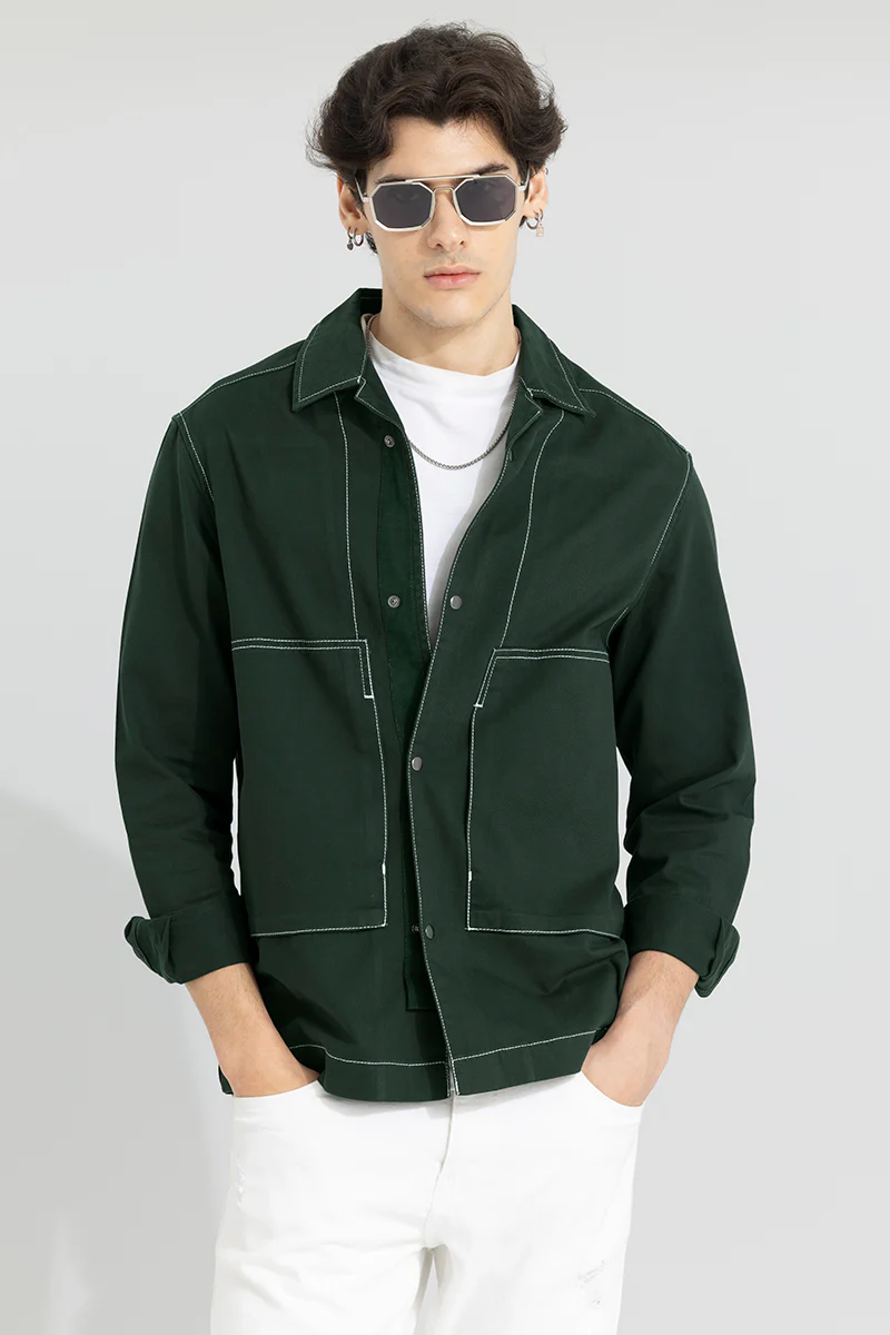 Contrast Stitch Green Overshirt