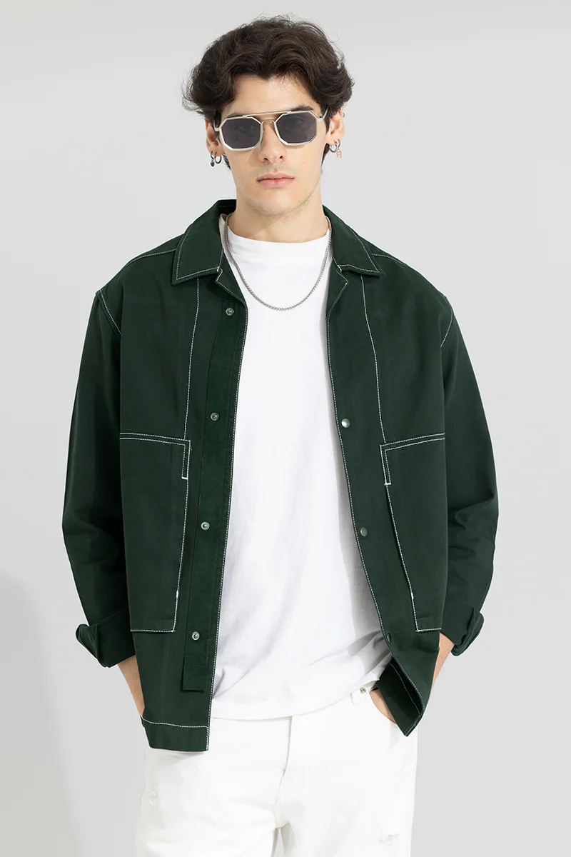 Contrast Stitch Green Overshirt