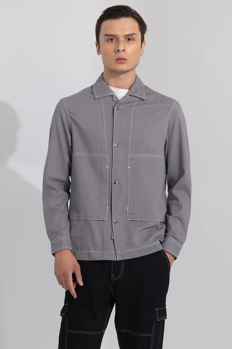 Contrast Stitch Grey Overshirt