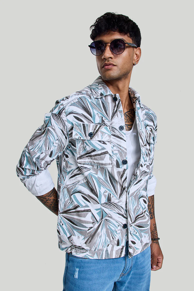 White Abstract Corduroy Overshirt 5 White Abstract Corduroy Overshirt