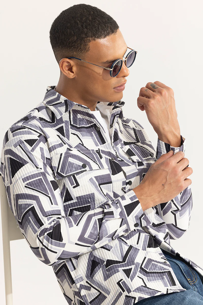 Artistic Monochrome White Overshirt 4 Artistic Monochrome White Overshirt