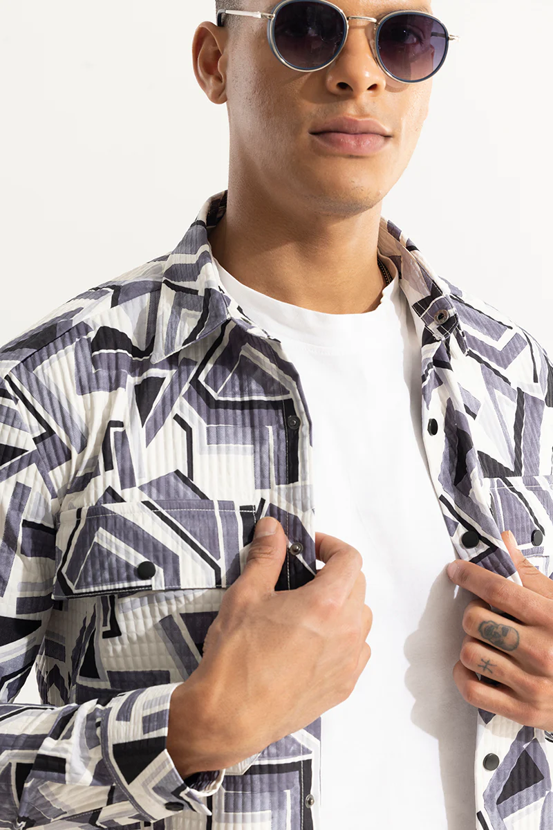 Artistic Monochrome White Overshirt 5 Artistic Monochrome White Overshirt
