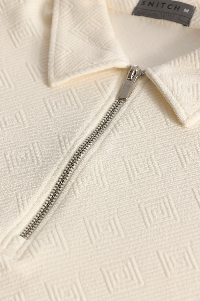 Home 249 ZipPolo Printed Cream Polo T-Shirt