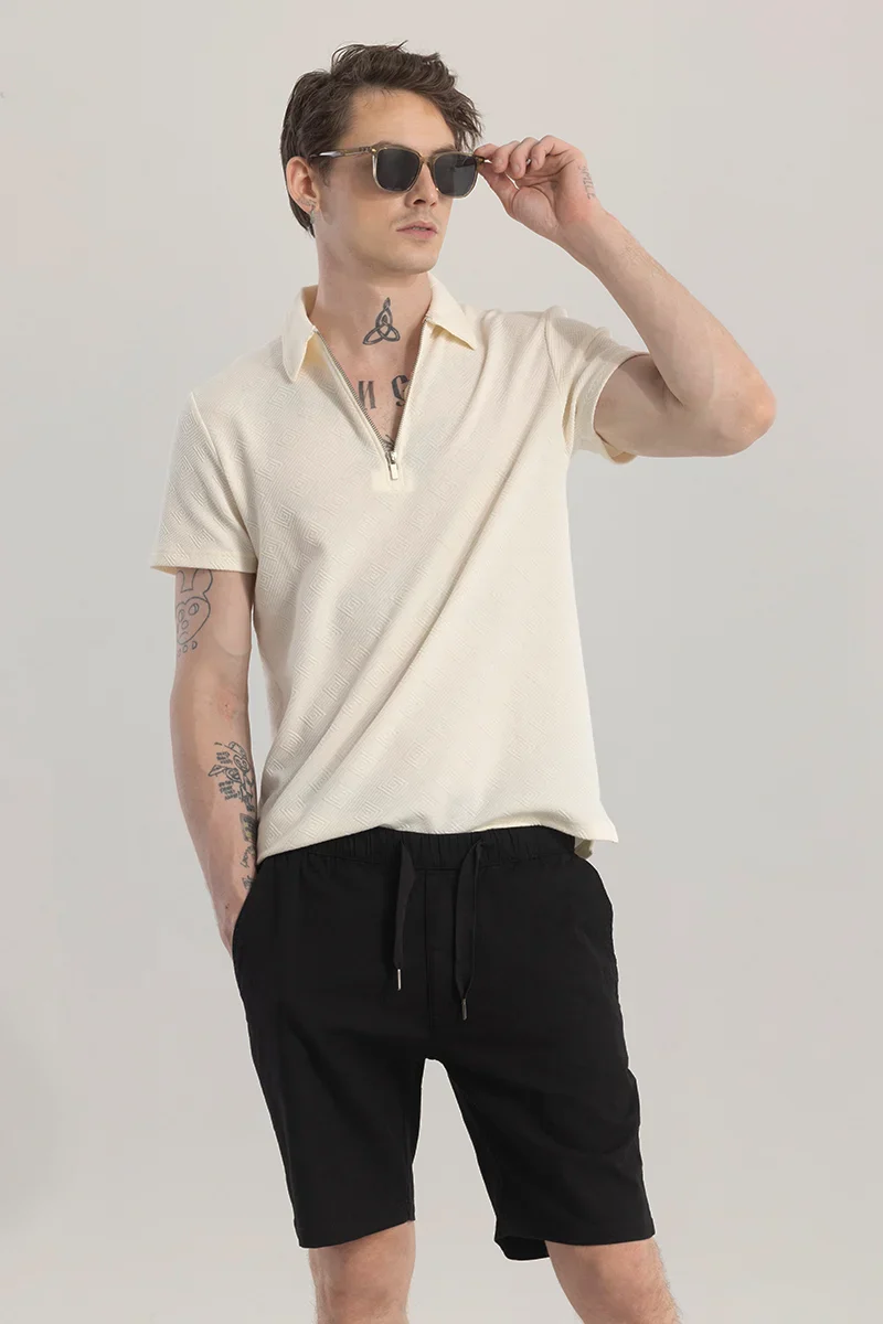 Home 250 ZipPolo Printed Cream Polo T-Shirt
