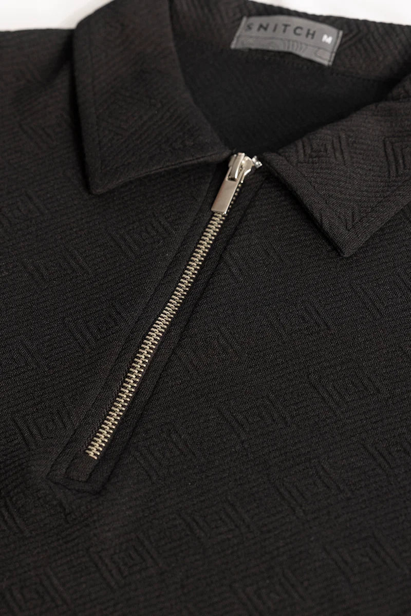 Home 246 ZipPolo Black Printed Polo T-shirt