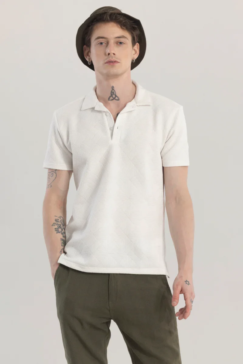 Home 242 GeoVerve White Printed Polo T-Shirt