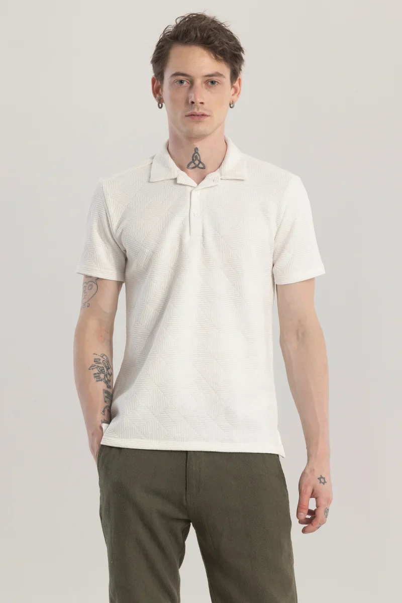 Home 244 GeoVerve White Printed Polo T-Shirt