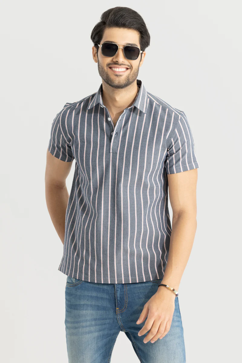 Home 212 Sleek Stripe Grey Polo T-Shirt
