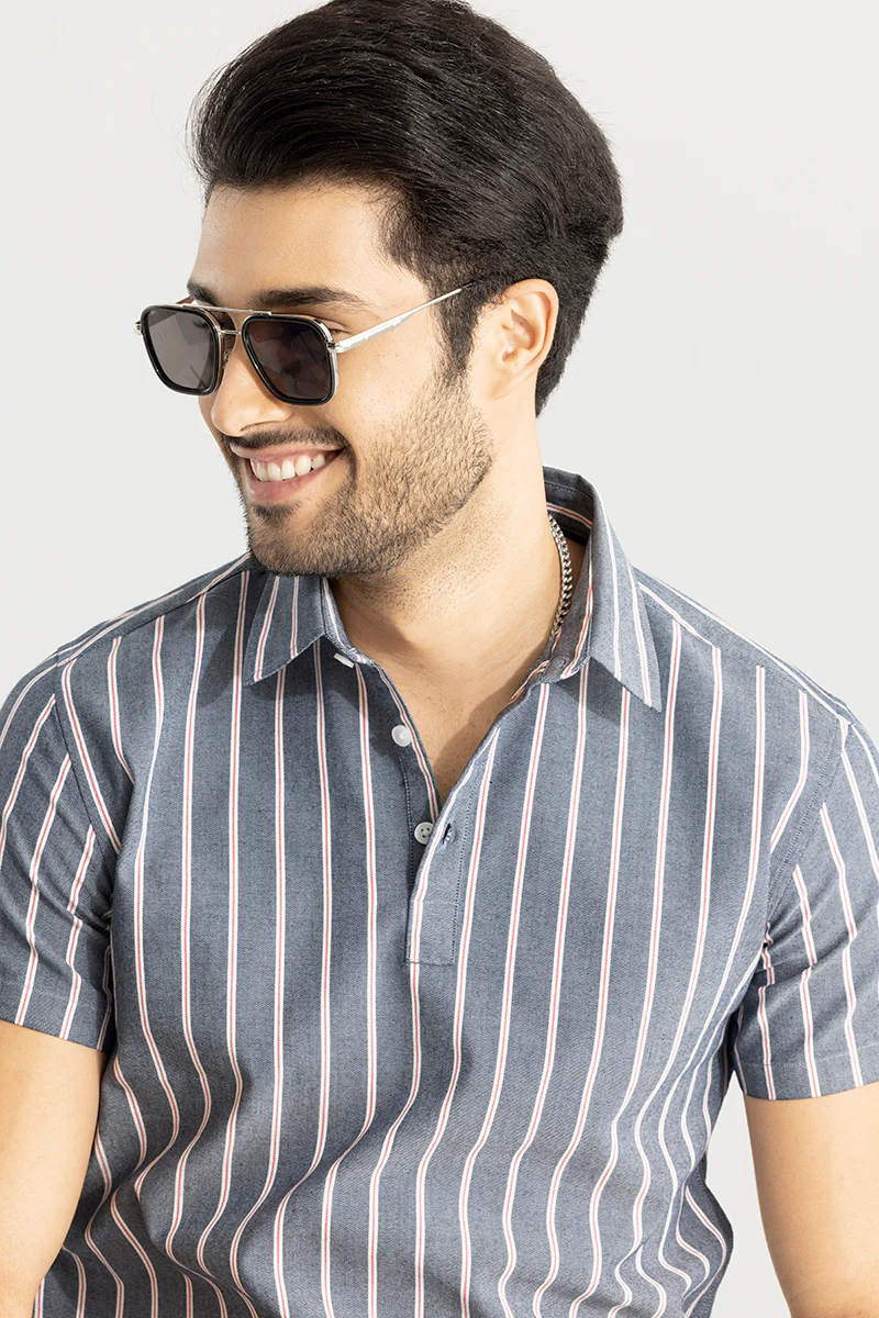 Home 214 Sleek Stripe Grey Polo T-Shirt