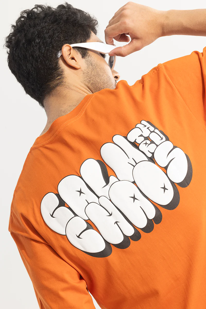 Home 209 Aura Orange Printed Oversized T-Shirt