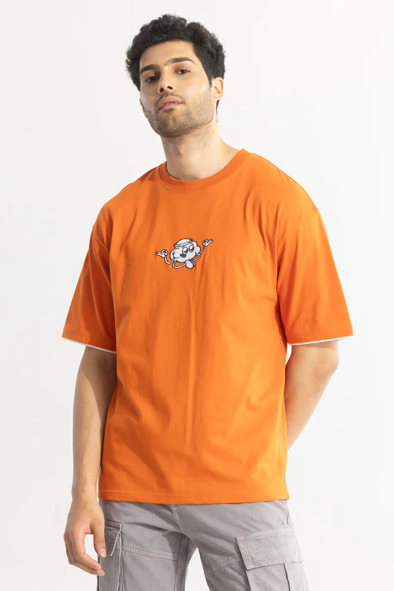 Home 211 Aura Orange Printed Oversized T-Shirt