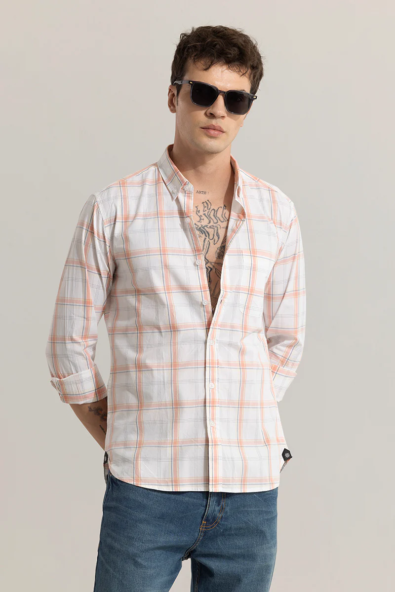 Home 200 Classic Grid Peach Checks Shirt