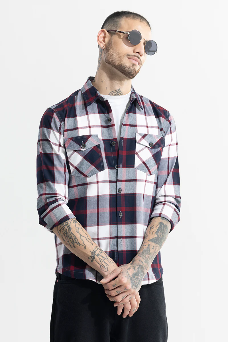 Home 194 Grid Hatch Maroon Checks Shirt