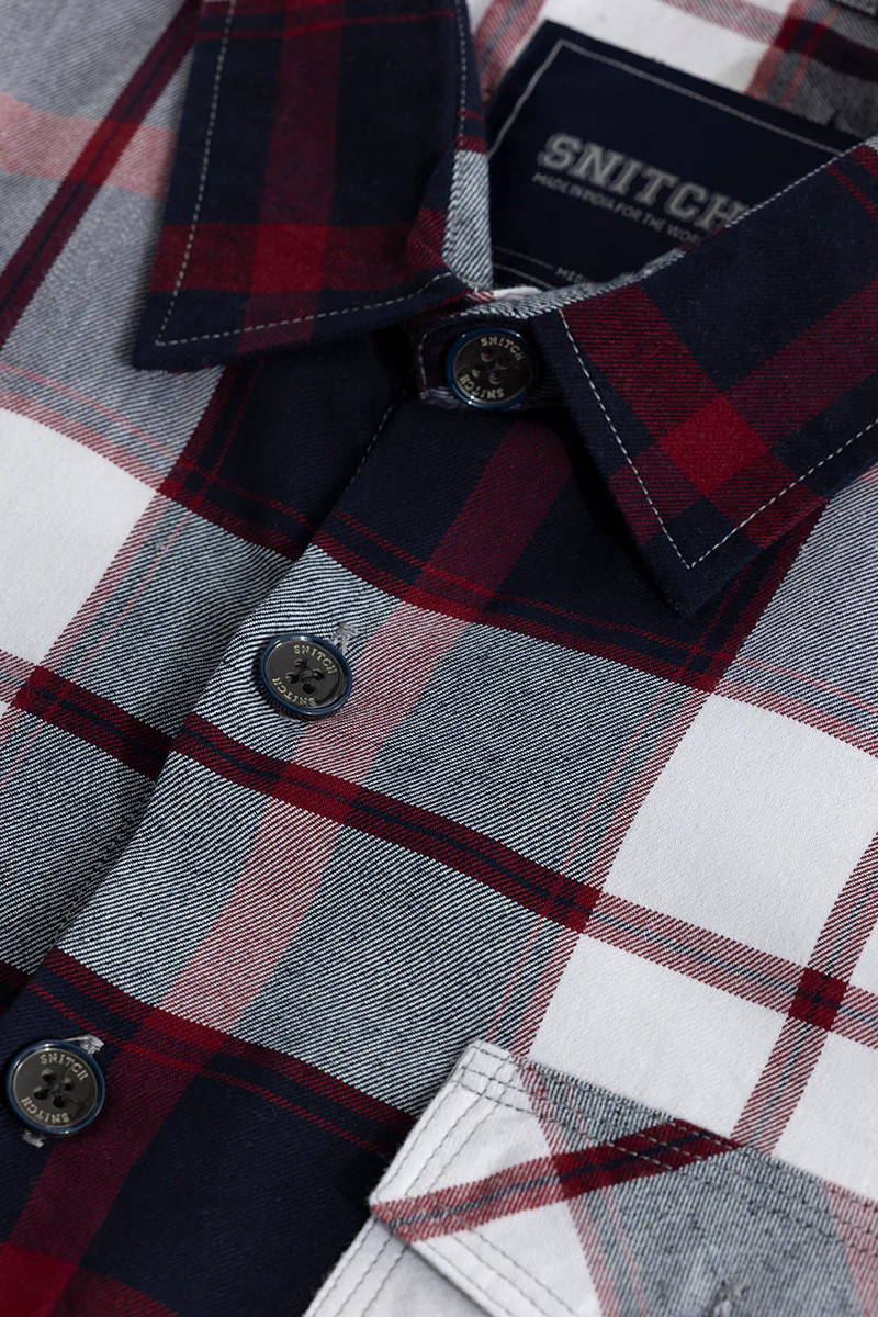 Home 195 Grid Hatch Maroon Checks Shirt