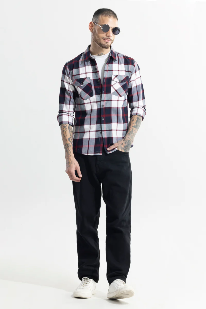 Home 196 Grid Hatch Maroon Checks Shirt