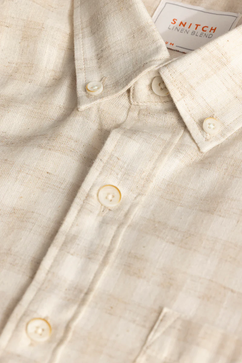 Home 153 Pattern Mini Check Beige Linen Shirt