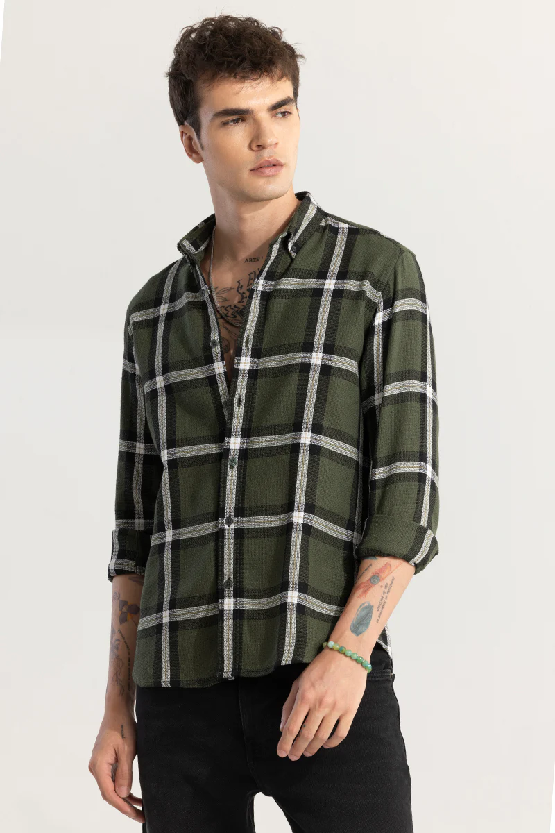 Home 122 Cubix Checks Olive Shirt