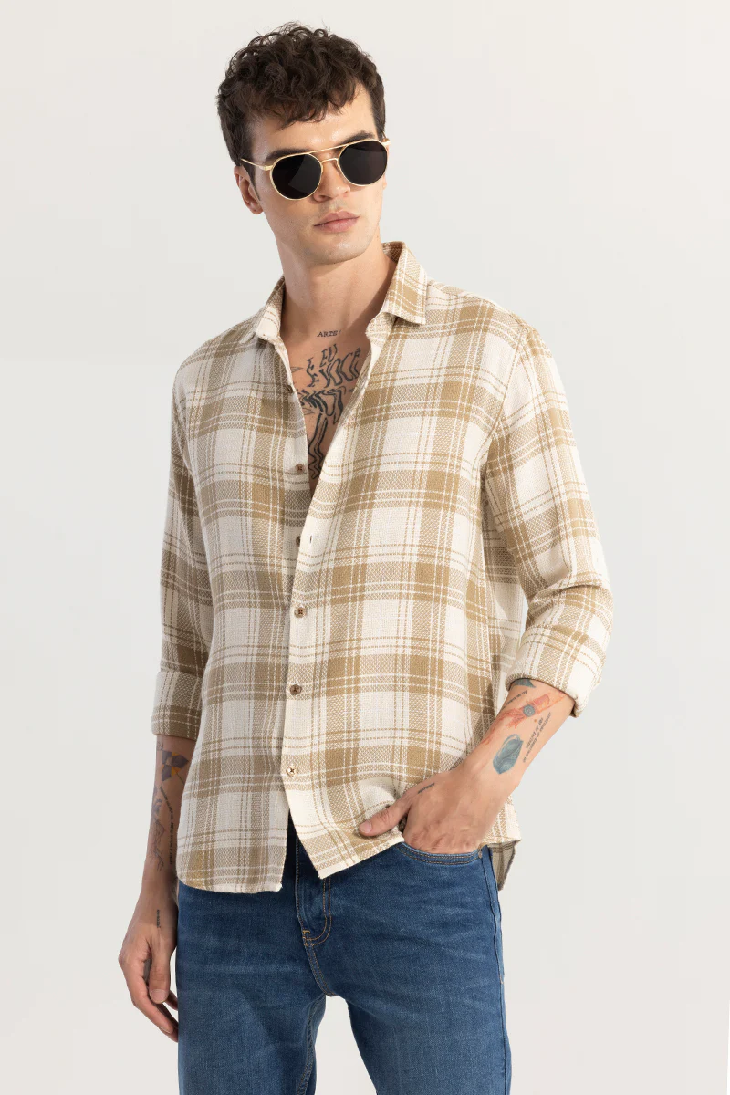 Home 116 Tartan Tango Beige Checks Shirt