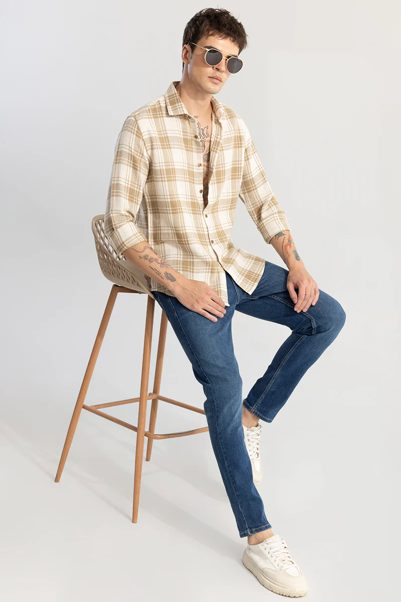 Home 118 Tartan Tango Beige Checks Shirt