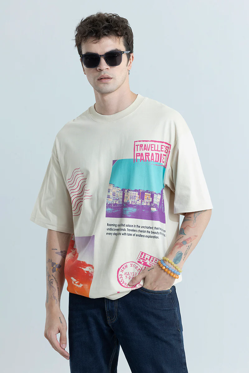 Home 110 Travellers Paradise White Oversized T-shirt