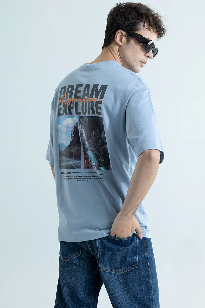 Home 107 One Life Explore Blue Oversized T-Shirt