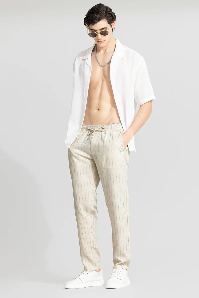 Home 104 Aurabreeze Off-White Linen Pant