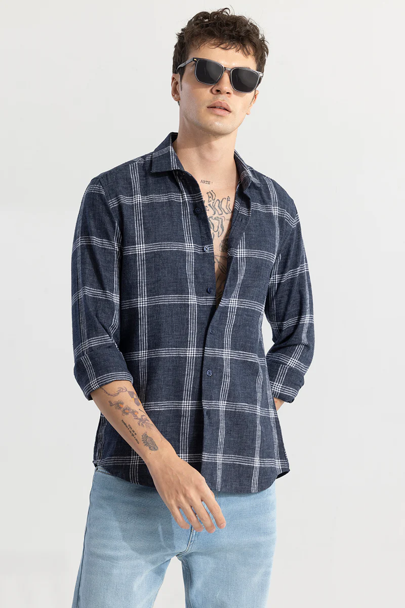 Home 80 Quadrad Check Navy Shirt