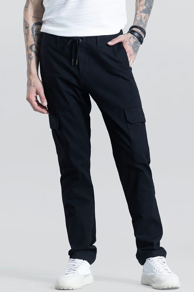 Home 71 City Breeze Black Linen Cargo Pant