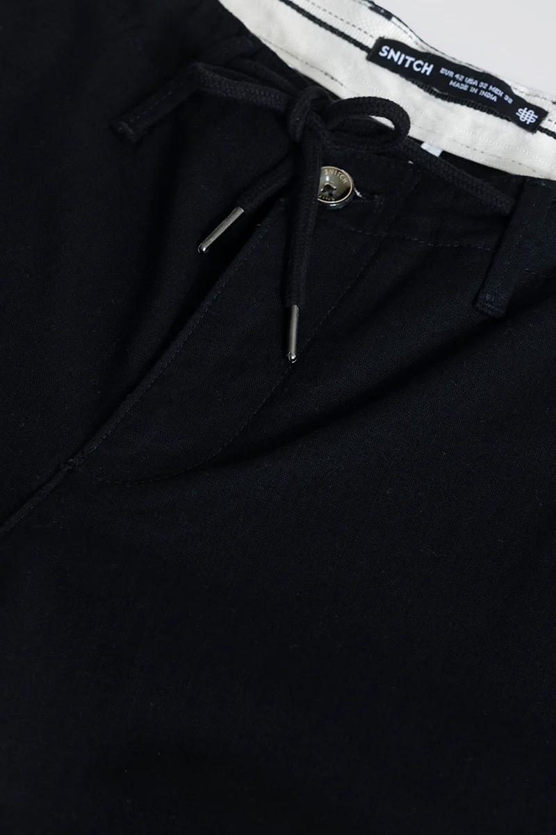 Home 72 City Breeze Black Linen Cargo Pant