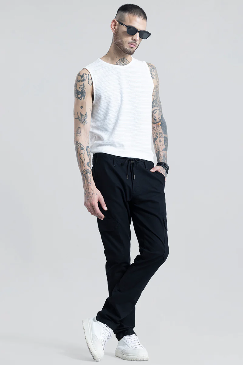 Home 73 City Breeze Black Linen Cargo Pant
