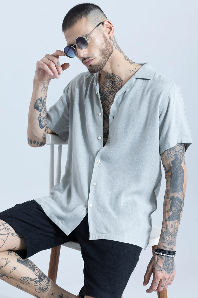 Home 49 Blissfull Linen Blend Grey Shirt