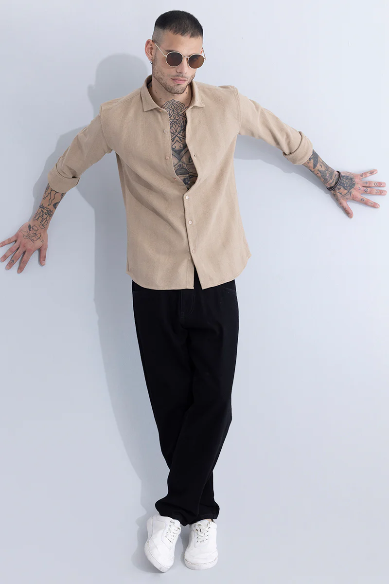 Home 43 Breezy Charm Stripe Beige Shirt