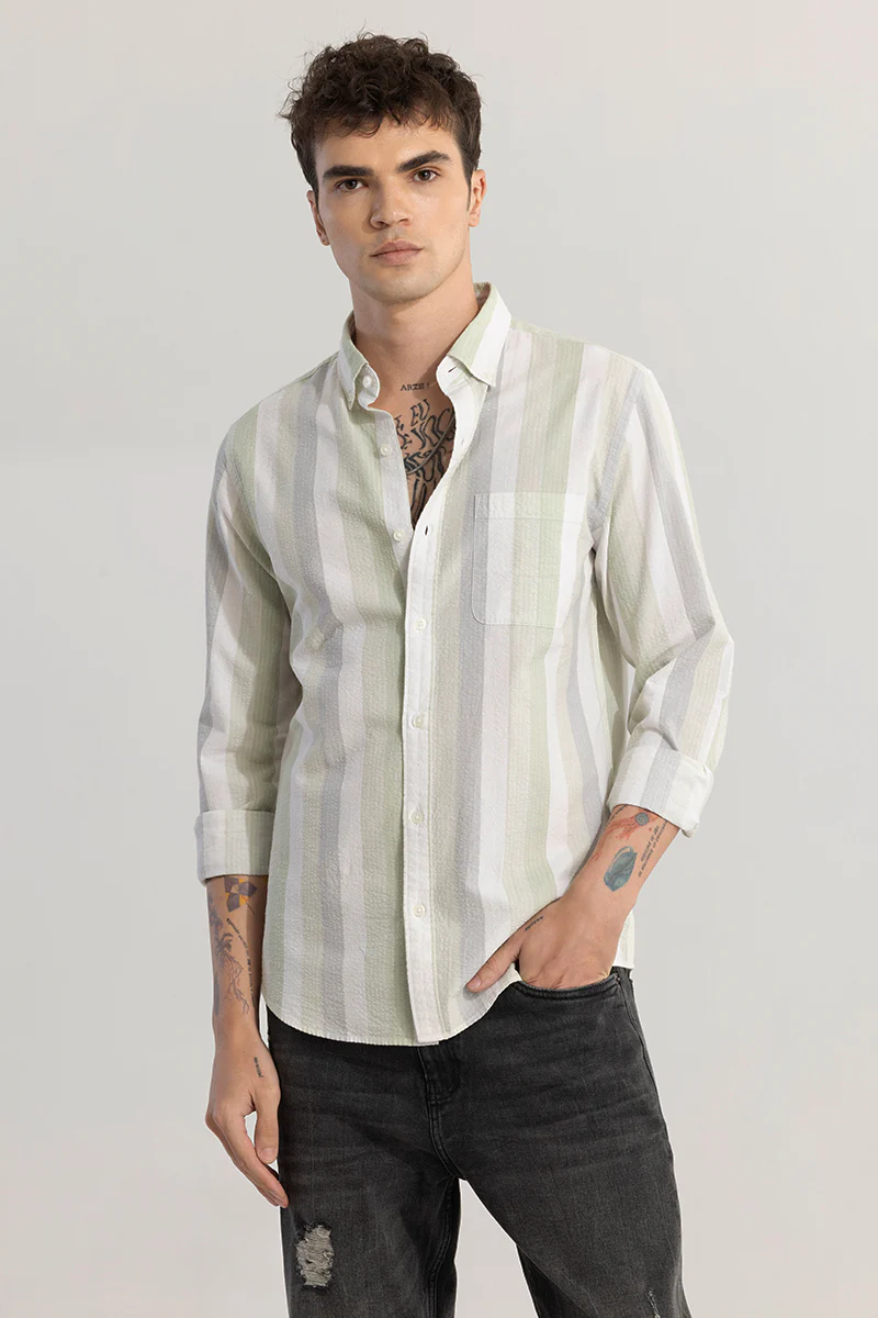 Home 38 Dapper Stripe Moss Green Shirt