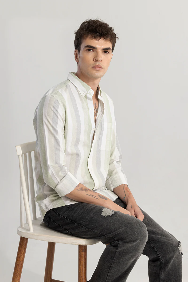 Home 40 Dapper Stripe Moss Green Shirt