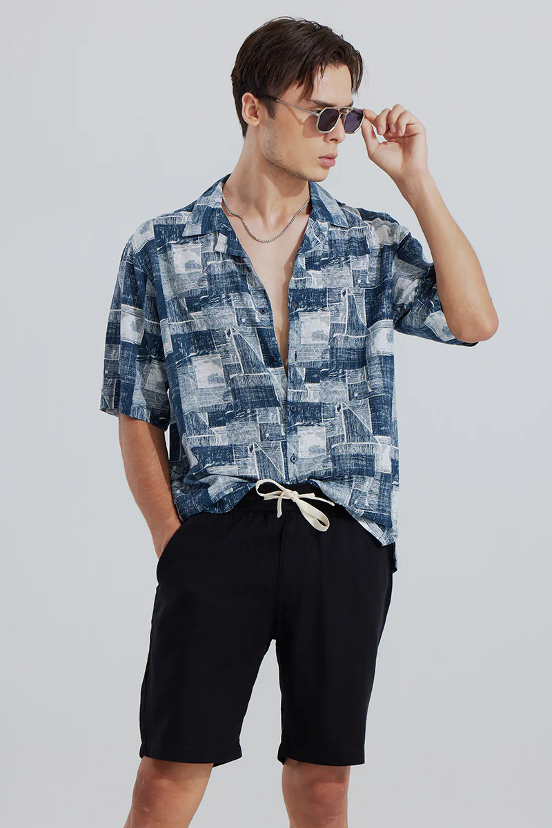 Home 30 Abstract Squares Dark Blue Oversized Shirt