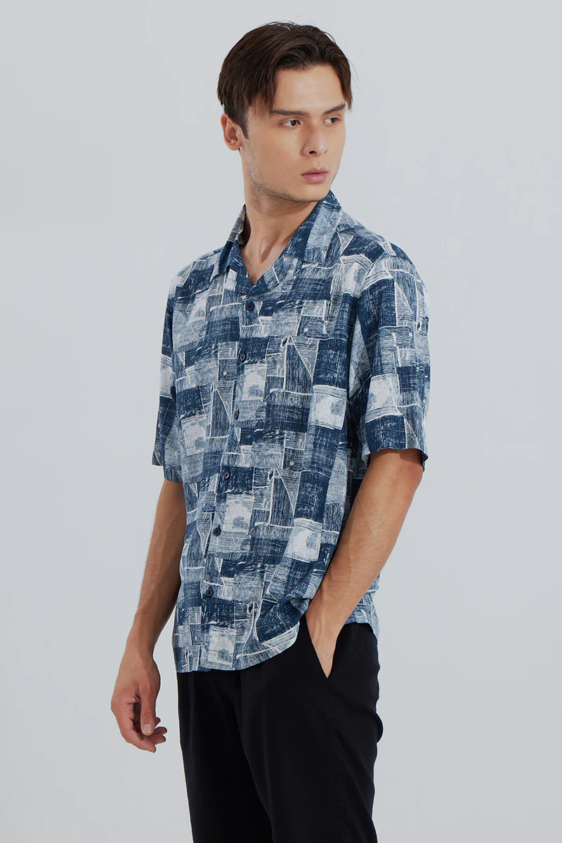 Abstract Squares Dark Blue Oversized Shirt 4 Abstract Squares Dark Blue Oversized Shirt
